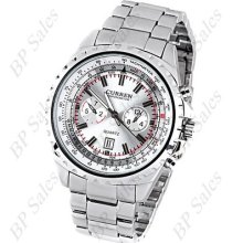 Mens Curren Stainless Steel Quartz Watch Silver Face W/chrome Finish & Date