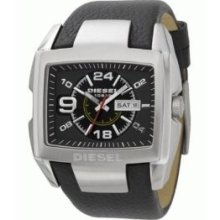 Mens Diesel Dz1215 Black Leather Watch Day Date