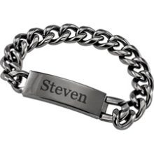 Men's Gun Metal Stainless Steel ID Bracelet (8 Letters) family jewelry