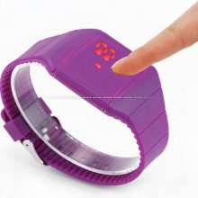 Mens Lady Purple Ultra Thin Led Digital Quartz Rubber Date Touch Screen Watch