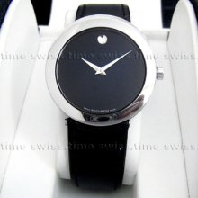 Men's Movado Capelo Black Museum Dial Stainless Steel Leather Band Swiss Watch