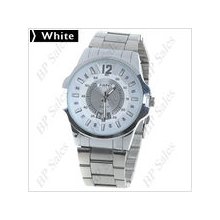 mens new Firpec stainless steel quartz watch w/white face brush 7chrome finish