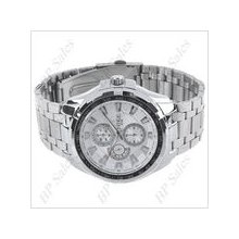 mens new luxury mike stainless steel quartz watch w/white face chrome finish