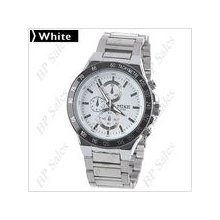 mens new mike stainless steel quartz watch w/white face chrome finish