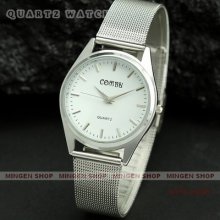 Men's Quartz Wrist Watch Stick Hours Indicator White Dial Alloy Watchband