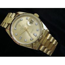 Mens Rolex 18k Gold Day Date President Watch W/diamondsb