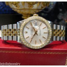 Mens Rolex Oyster Perpetual Datejust Diamond Dial & Diamond Bezel - Gold & Steel