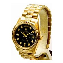 Men's Rolex President Gold/Black Dial/Diamond & Ruby Bezel Pre-Owned