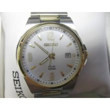 Men's Seiko Large Dial 2 Tone Solar 1oom Dress Watch V157 W/box 9