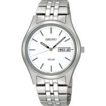 Men's Seiko Solar Sne031 Quartz White Dial Stainless Steel Band Watch