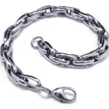 Men's Silver Charm Stainless Steel Bracelet Link Chain