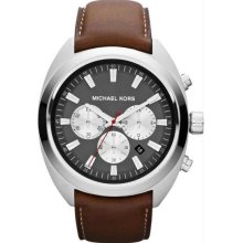 Men's Stainless Steel Case Leather Bracelet Chronograph Black Tone Dial Date Dis