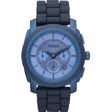 Men's Stainless Steel Case Silicone Bracelet Chronograph Blue Dial Date Display