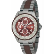 Men's Stainless Steel Case and Bracelet Chronograph Brown Dial Date DIsplay