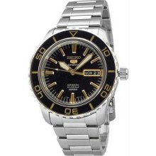 Men's Stainless Steel Seiko 5 Sports Automatic Two Tone Black Dial Bezel