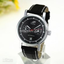 Mens Watch Calibre Leather Bands Glass Back Stainless Steel Automati