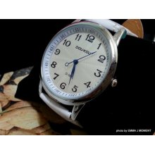 Mens Watch, Womens Watch, Unisex Watch -- Leather Big Watch -- White