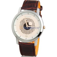 Men's Water Resistant Quartz Movement Analog Watch with Faux Leather Strap (Brown)