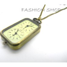 Mens Womens Unisex Fashion Double Time Pendant Charm Pocket Watch Necklace