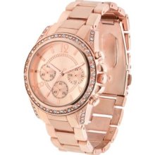 Merona Women's Rose Gold Stainless Steel Glitz Chronograph Watch