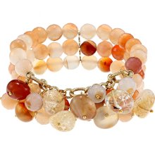 Miadora Brass Agate and Multi-colored Quartz 3-row Stretch Bracelet