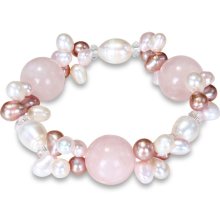 Miadora Freshwater Pearl and Rose Quartz Stretch Bracelet (6-9 mm)