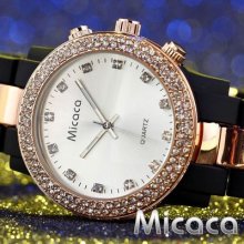 Micaca Bling Crystal Lady Soft-touch Plastic Bracelet Quartz Bangle Watch Usts