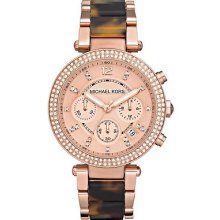 Michael Kors Ladies Watch Chronograph Tortoise Rose Gold Steel Mk8588