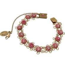 Michal Negrin Bracelet W Beaded Flowers; Fuchsia & Pink Crystals; Hypoallergenic