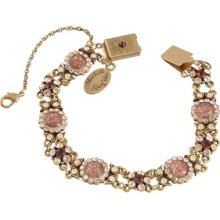 Michal Negrin Bracelet W Tiny Cameos & Light Gray Beige Bordeaux Crystal Flowers