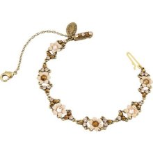 Michal Negrin Bracelet W Painted Flowers; Brown, Beige Crystals; Victorian Style