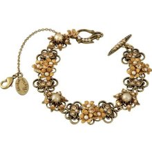 Michal Negrin Bracelet With Butterfly, Gold Flowers, Faux Pearl & Beige Crystals