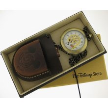 Mickey Mouse Open Faced Quartz Pocket Watch With Belt Case By Verichron