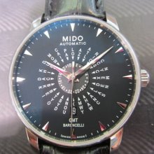 Mido Baroncelli Gmt Men's Watch Automatic 25 Jewels Sapphire World Time Original