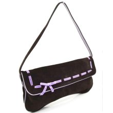 Miu Miu Brown Suede Lavender Velvet Bow Long Clutch Bag Handbag