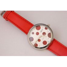 Monte Carlo Ladies Red Spotty Dial Fashion Watch On Red Leather Strap