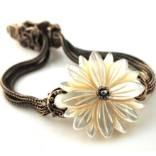 Mother of Pearl Flower Bracelet - Sterling - Vintage