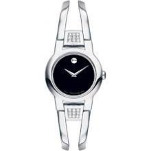 Movado Amorosa Ladies Black W/ Diamonds Stainless Steel Accented Bangle Watch