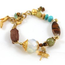 Natural Gemstones Beaded Bracelet - tiger eye, opal, turquoise, citrine- Gift Idea - Ready to Ship