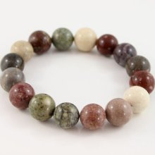 Natural Jasper & Fossil Stone Beaded Gemstone Bracelet - Mix and Cream