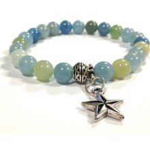 Nautical Star Charm Bracelet, Aquamarine stones unisex, blue, green shades