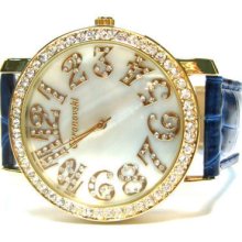 Navy Blue Strap Womens Mens Fashion Bling Watch Fag3