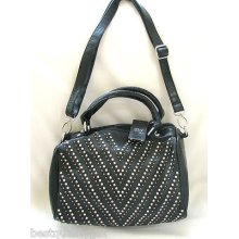 New-ds Black Croc Leatherette+crystal+black Studs,satchel,purse,bag+crossbody