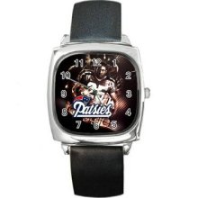 New England Patriots Unisex Silver-Tone Square Metal Watch 05