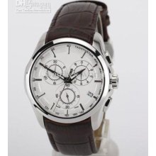 New Ts Quartz Couturier Valjoux Mens Watch White Dial Brown Leather