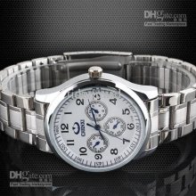 New White Net Face Quartz Silver-tone Stainless Steel Band Men's Wri