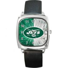 New York Jets Unisex Silver-Tone Square Metal Watch 01