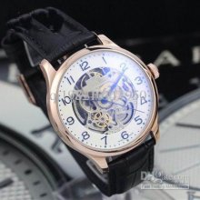 Nice Automatic Skeleton Sport Watches Iw201leather Gold Case Men Wat