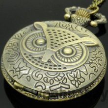 Night Owl Necklace Pendant Quartz Pocket Watch Chain Gift Womens Mens Xmas P02