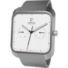 Obaku Harmony Mens Multifunction Stainless Watch - Silver Bracelet - White Dial - V145UCIMC